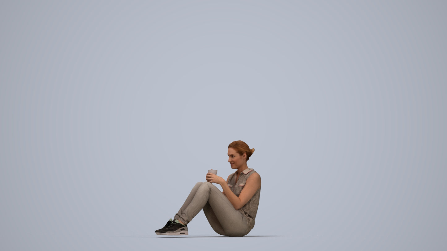 photogrammetry 3D woman casual business, realistic human model archviz FBX, top-down view render