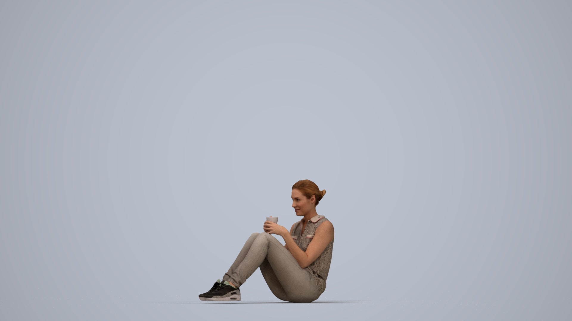 photogrammetry 3D woman casual business, realistic human model archviz FBX, top-down view render