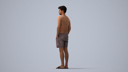 3D scanned man pool, photorealistic archviz people for Enscape and SketchUp, three-quarter view render