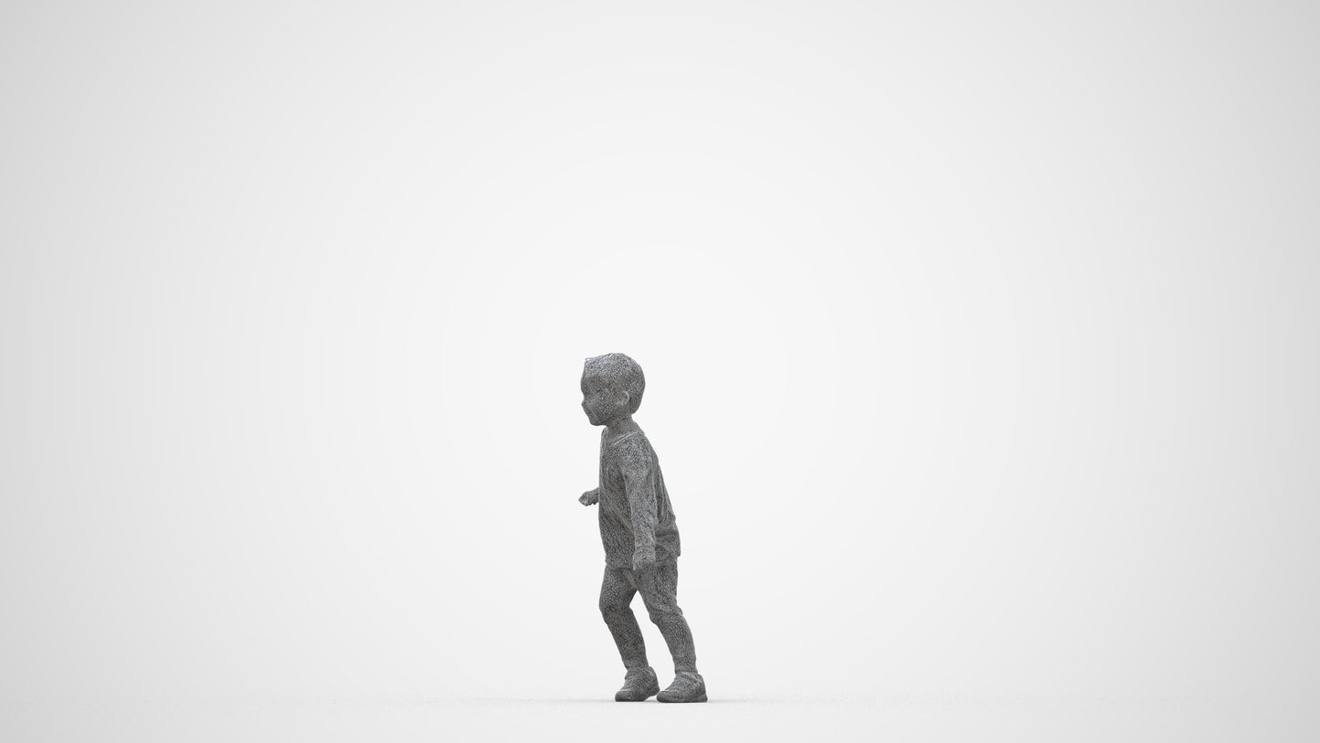 photogrammetry 3D boy casual kids, realistic human model archviz FBX, wireframe back view