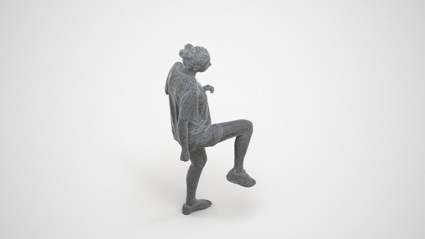 realistic 3D woman sport, scanned archviz people for Blender and 3ds Max, wireframe three-quarter view