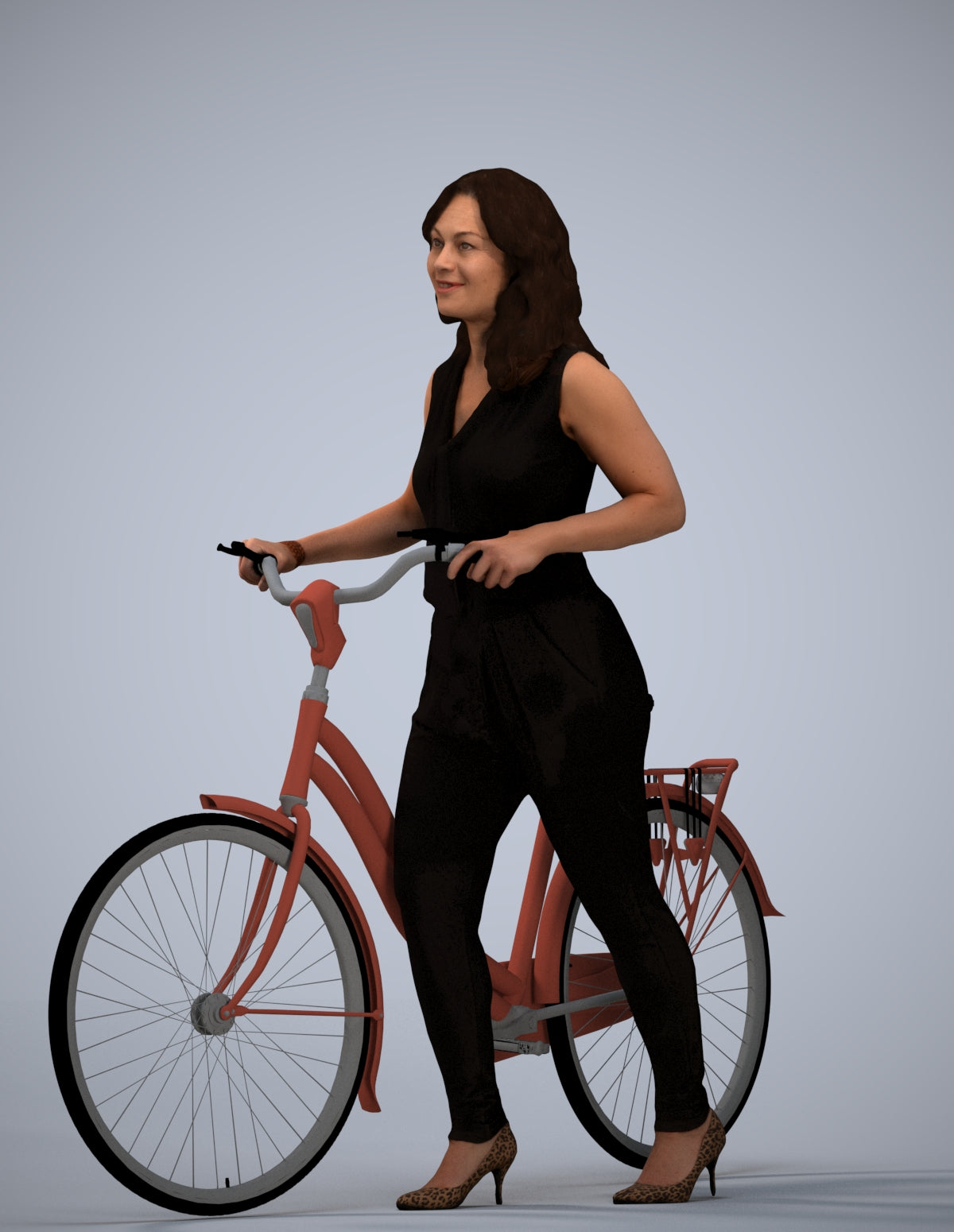 realistic 3D human woman casual cycling, archviz people FBX OBJ for Blender