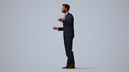 3D human model man business, photogrammetry scanned person for archviz, three-quarter view render