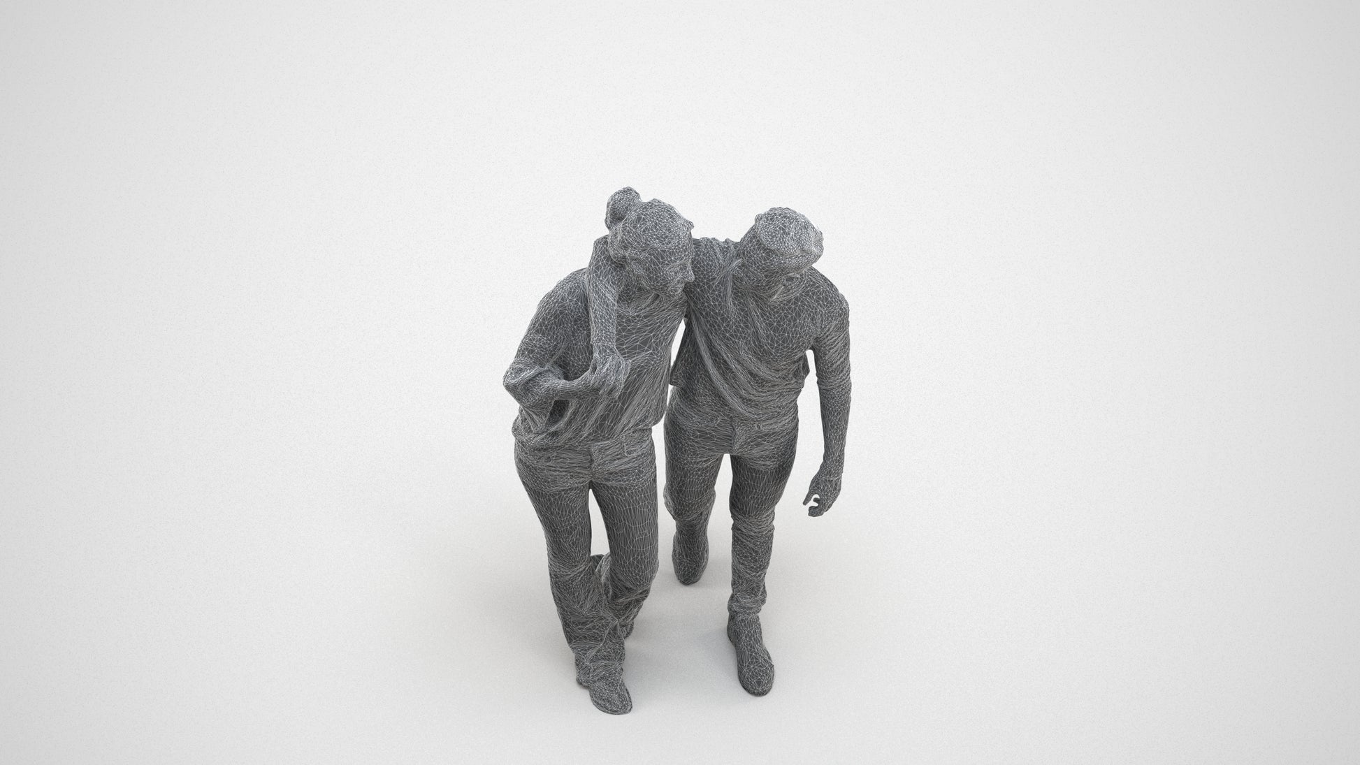 scanned 3D woman casual couple, photogrammetry people for Enscape and V-Ray, wireframe three-quarter view