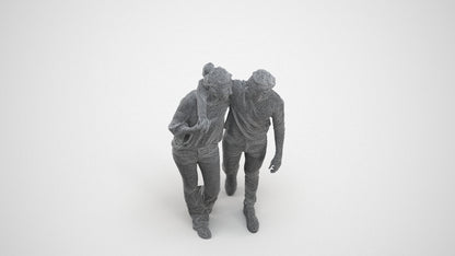 scanned 3D woman casual couple, photogrammetry people for Enscape and V-Ray, wireframe three-quarter view