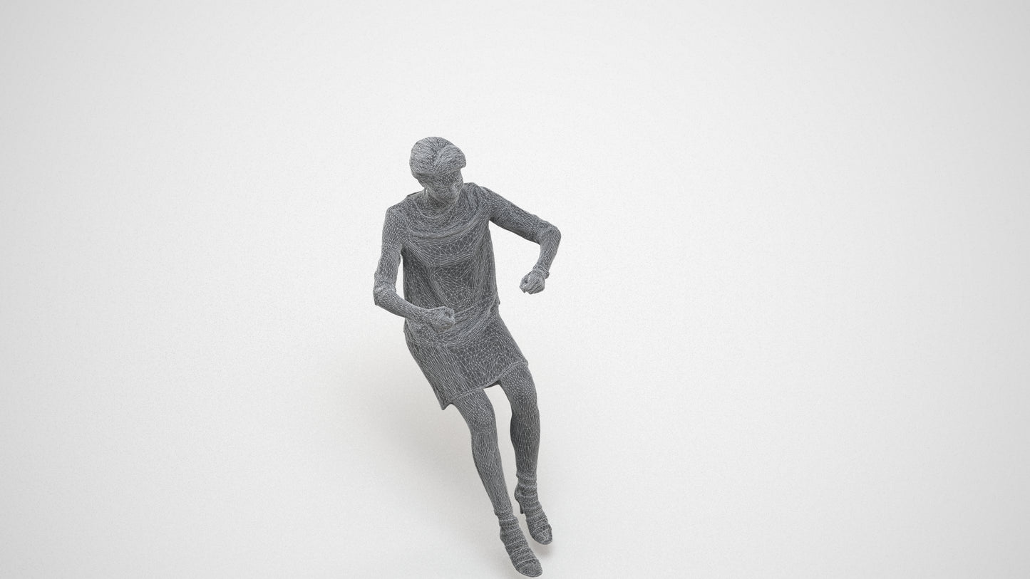 3D scanned woman driving casual, photorealistic archviz people for Enscape and SketchUp, wireframe three-quarter view