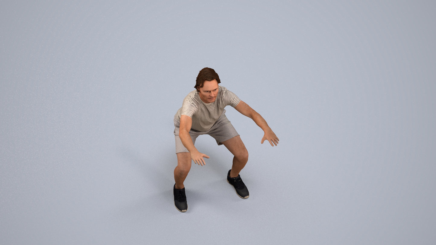 3D people model man casual sport, scanned human for 3ds Max rendering, back view render
