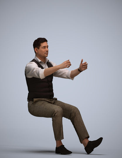 3D human model man casual driving, photogrammetry scanned person for archviz