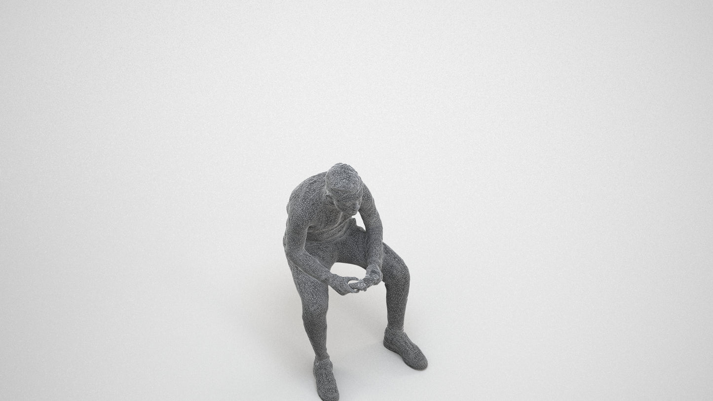 3D human model boy casual kids, photogrammetry scanned person for archviz, wireframe three-quarter view