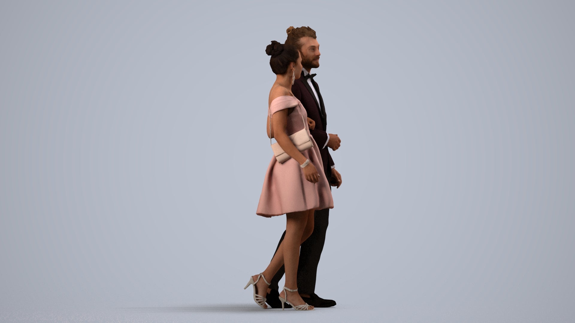 photogrammetry 3D woman formal couple, realistic human model archviz FBX, side view render