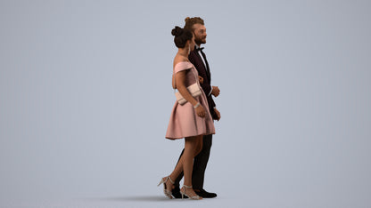 photogrammetry 3D woman formal couple, realistic human model archviz FBX, side view render