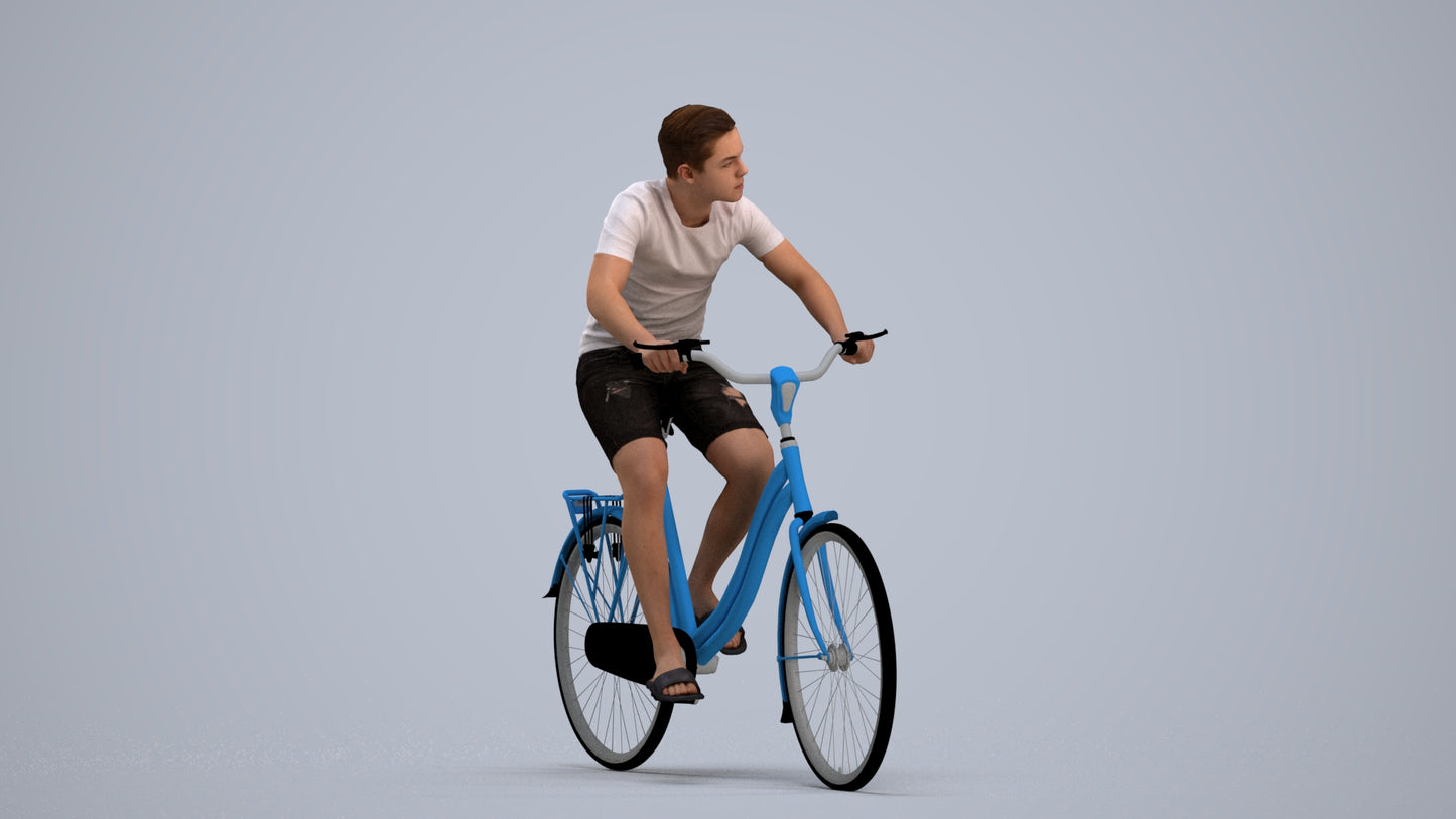 photogrammetry 3D boy casual cycling, realistic human model archviz FBX, standing pose render