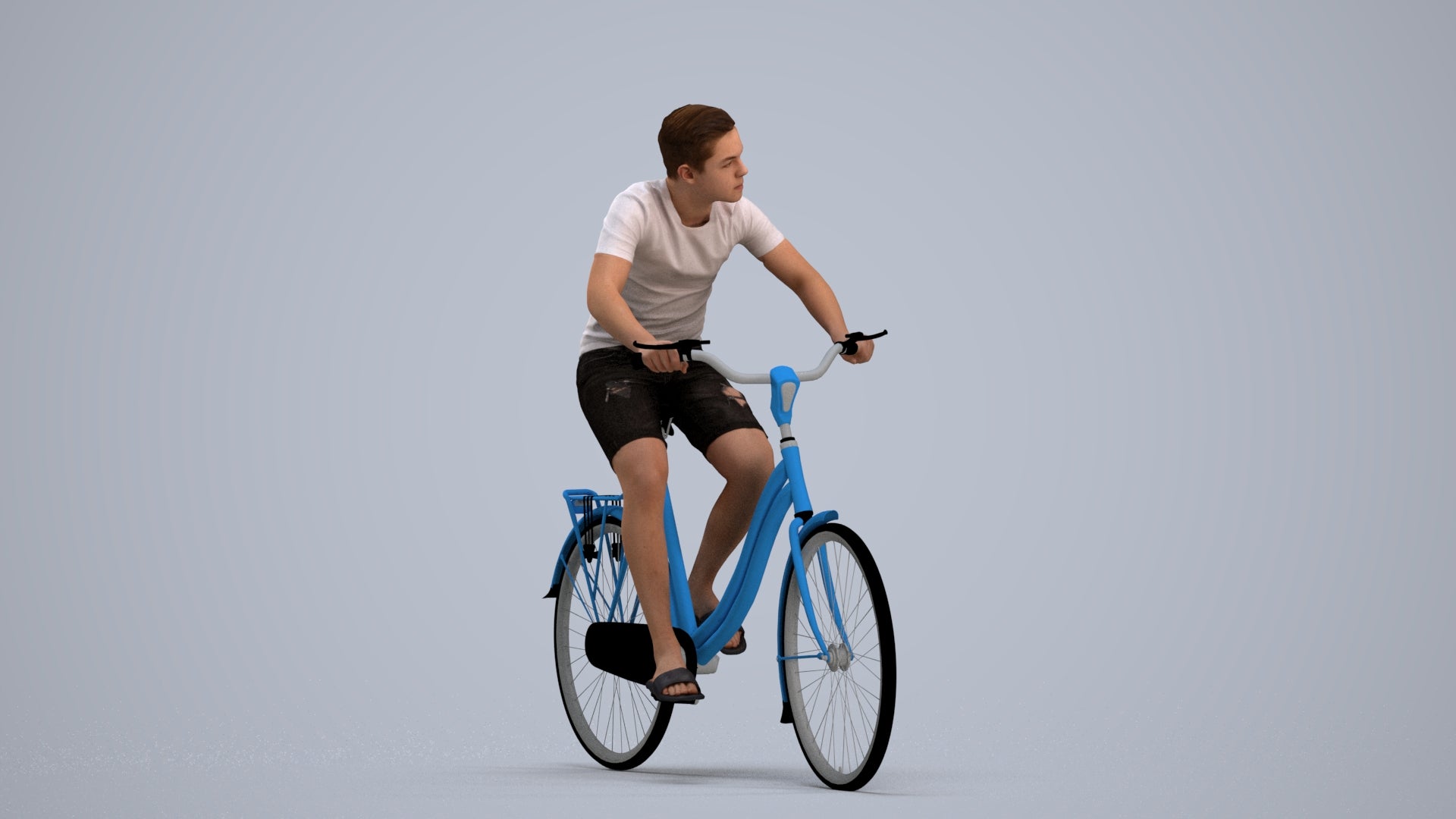 photogrammetry 3D boy casual cycling, realistic human model archviz FBX, standing pose render