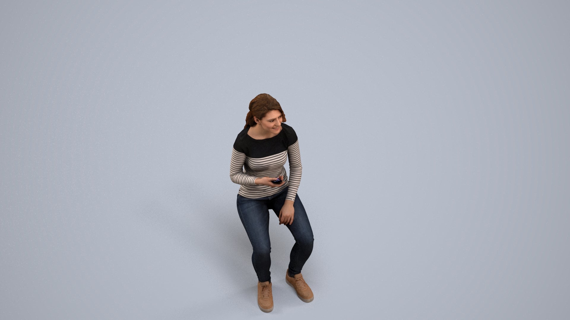 scanned 3D woman casual sitting, photogrammetry people for Enscape and V-Ray, back view render