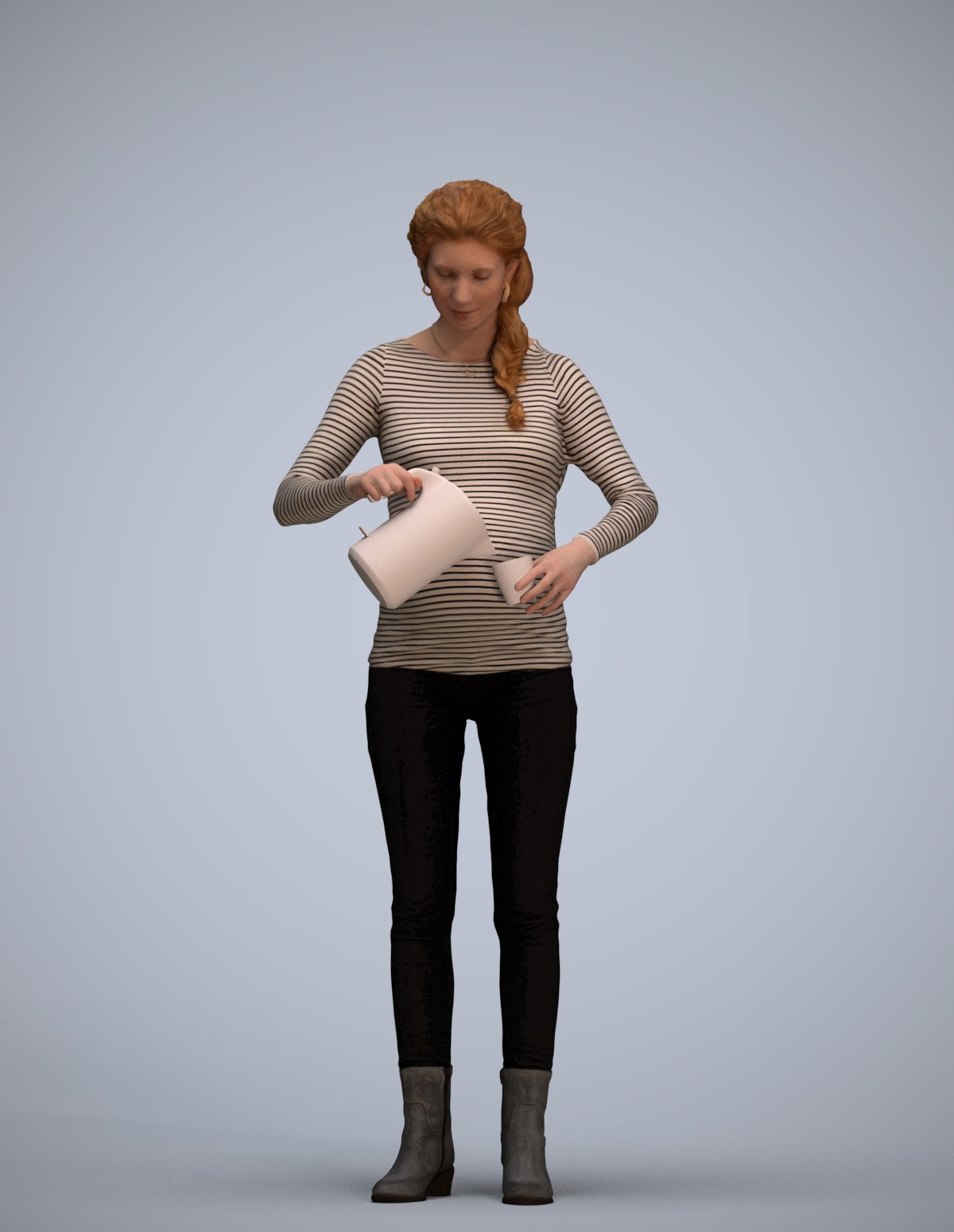3D people model woman casual standing, scanned human for 3ds Max rendering