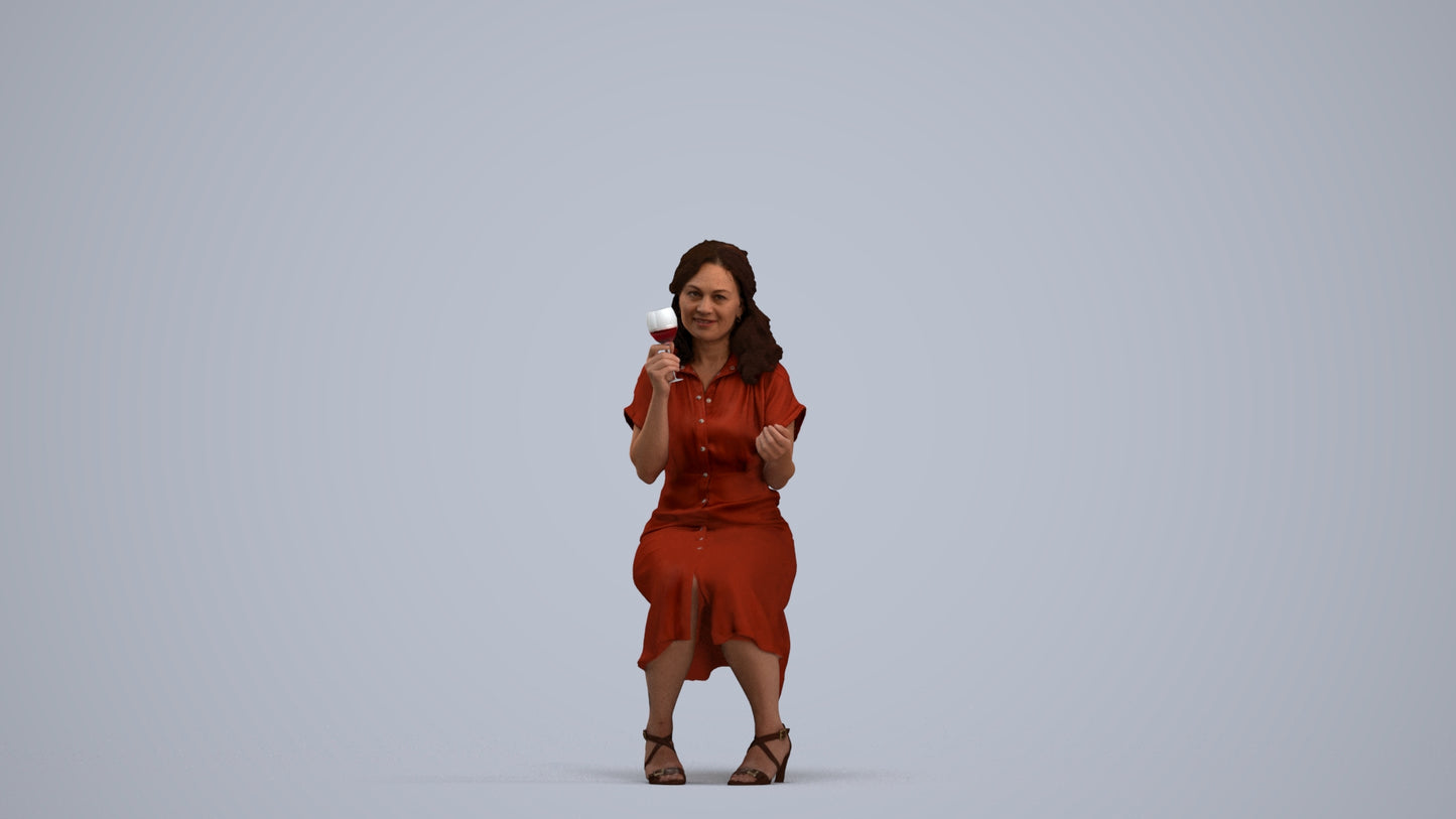 3D human model woman casual sitting, photogrammetry scanned person for archviz, standing pose render
