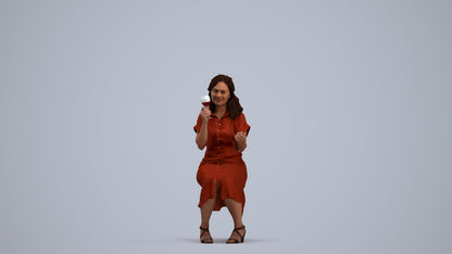 3D human model woman casual sitting, photogrammetry scanned person for archviz, standing pose render