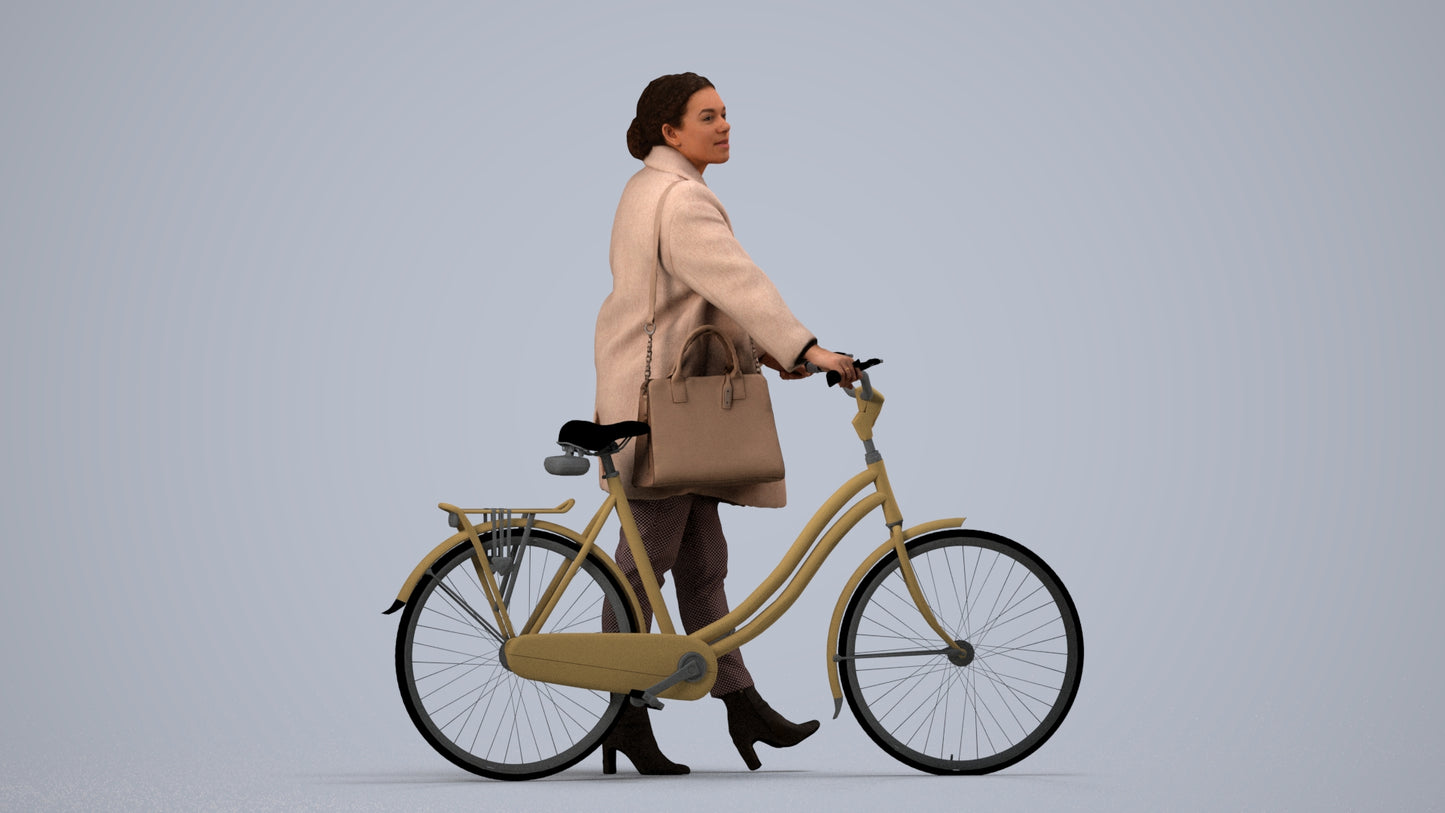 realistic 3D people woman business cycling, render-ready for V-Ray and Corona, FBX OBJ, side view render