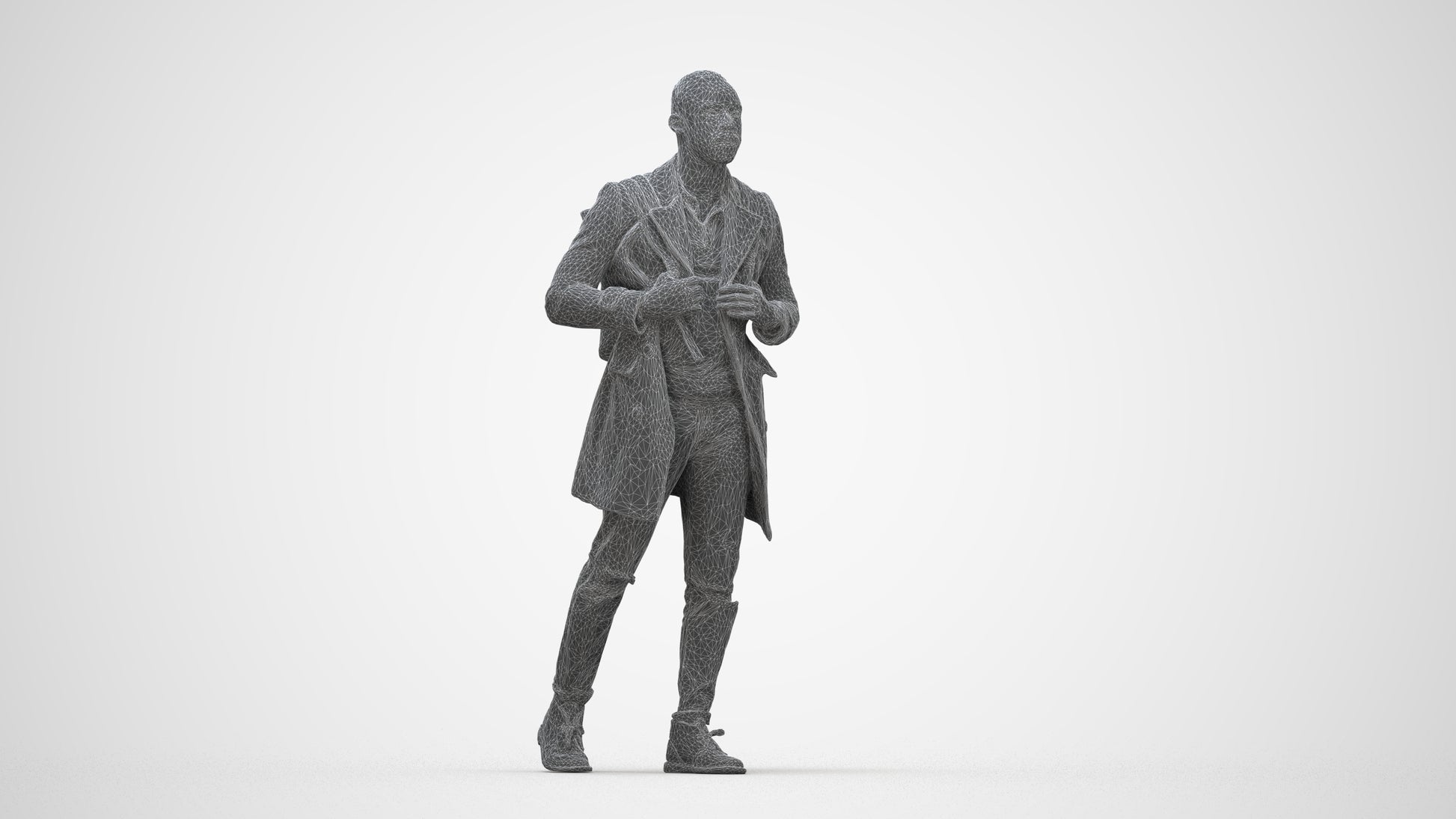 3D people model man casual walking, scanned human for 3ds Max rendering, wireframe back view