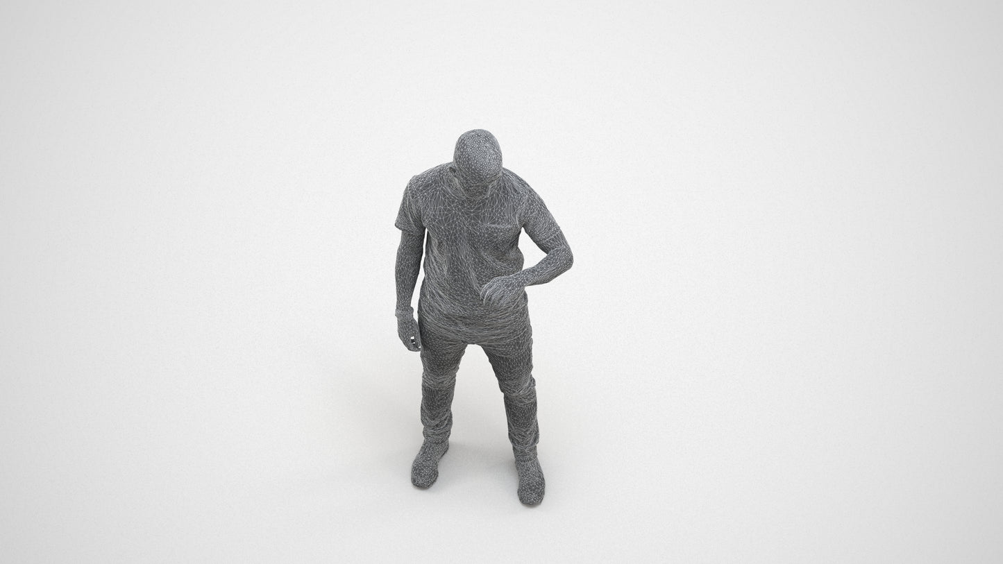 3D people model man casual standing, scanned human for 3ds Max rendering, wireframe three-quarter view