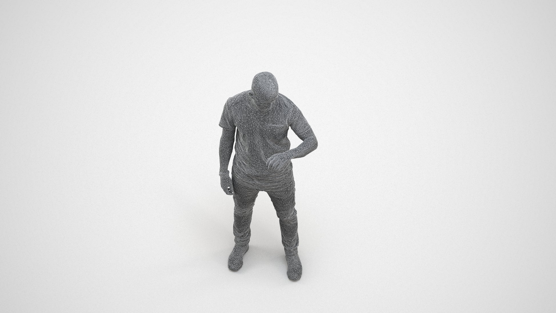 3D people model man casual standing, scanned human for 3ds Max rendering, wireframe three-quarter view
