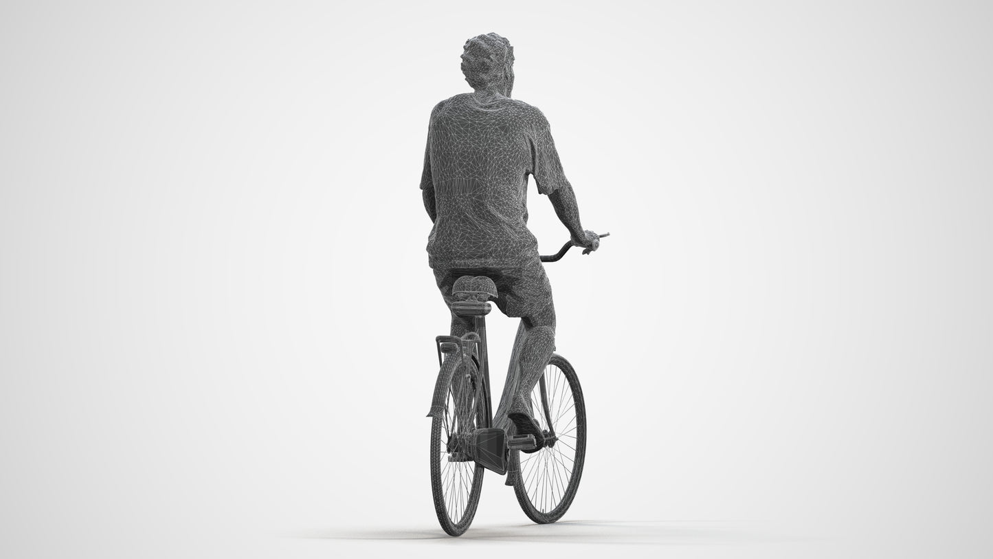 3D people model woman casual cycling, scanned human for 3ds Max rendering, wireframe front view