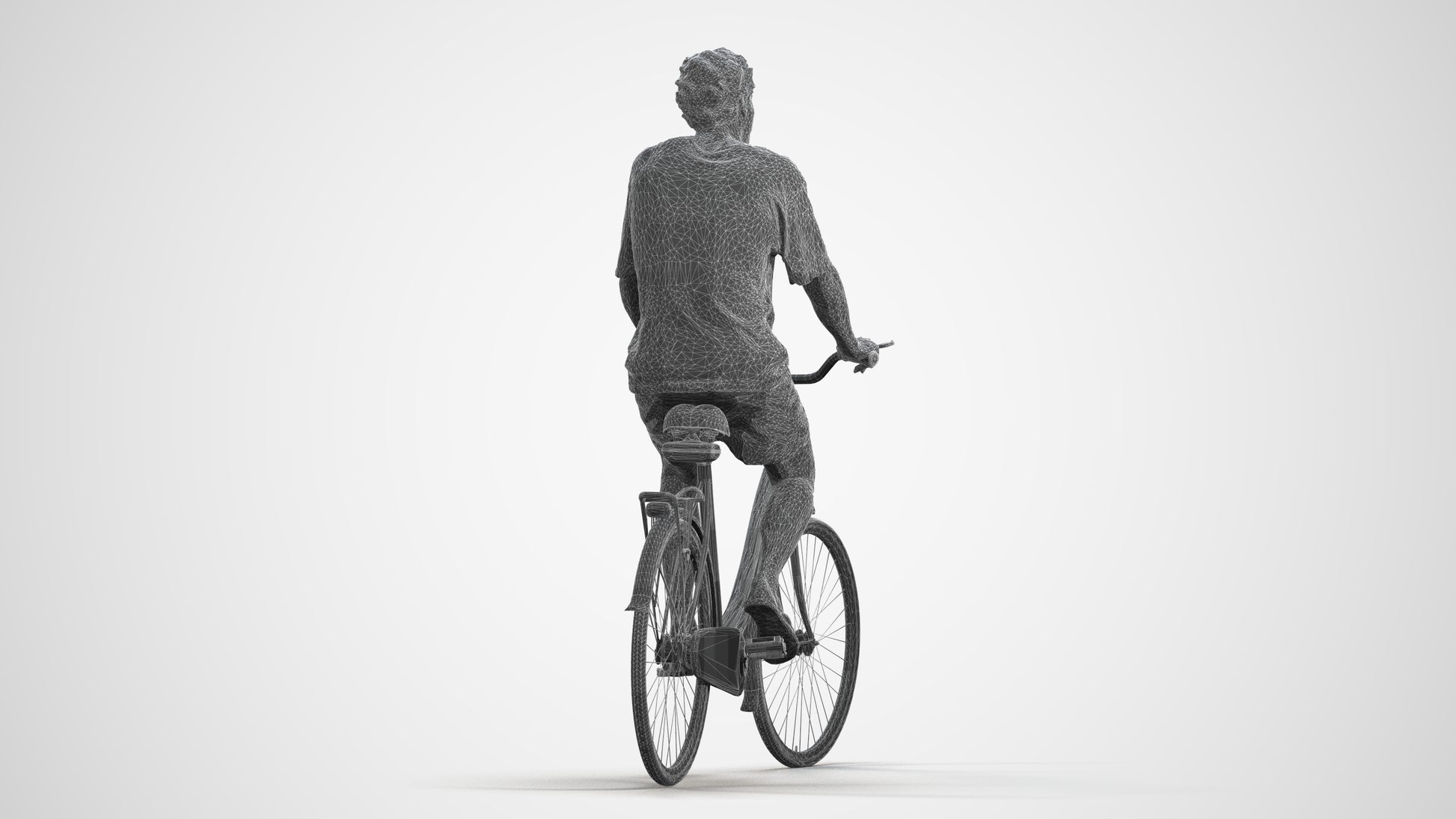3D people model woman casual cycling, scanned human for 3ds Max rendering, wireframe front view