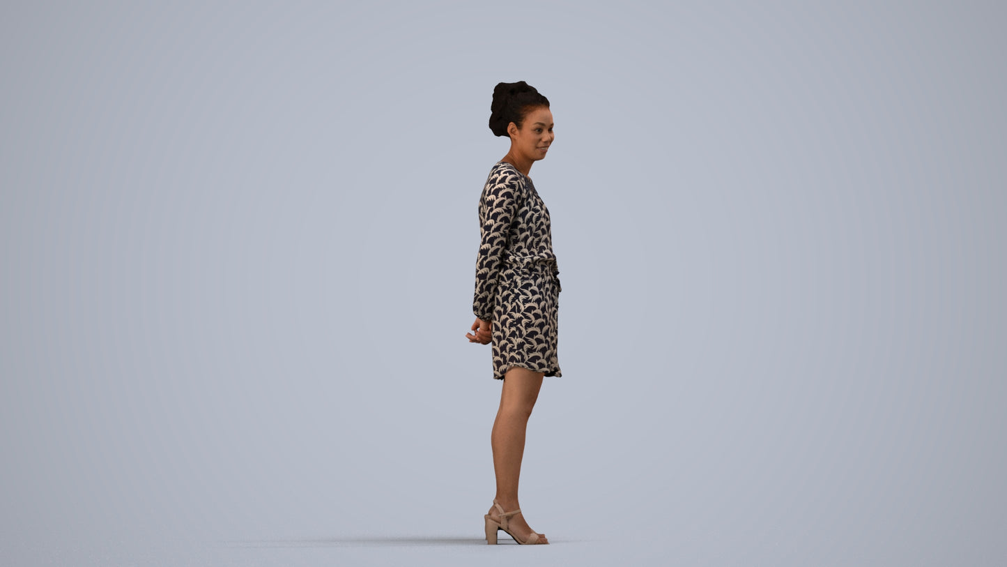 3D people model woman casual standing, scanned human for 3ds Max rendering, side view render