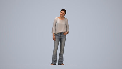 realistic 3D human woman casual standing, archviz people FBX OBJ for Blender, top-down view render