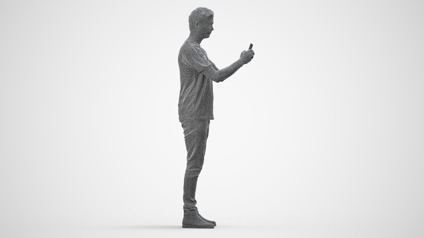 scanned 3D man casual standing, photogrammetry people for Enscape and V-Ray, wireframe side view