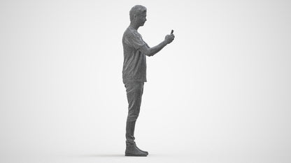 scanned 3D man casual standing, photogrammetry people for Enscape and V-Ray, wireframe side view