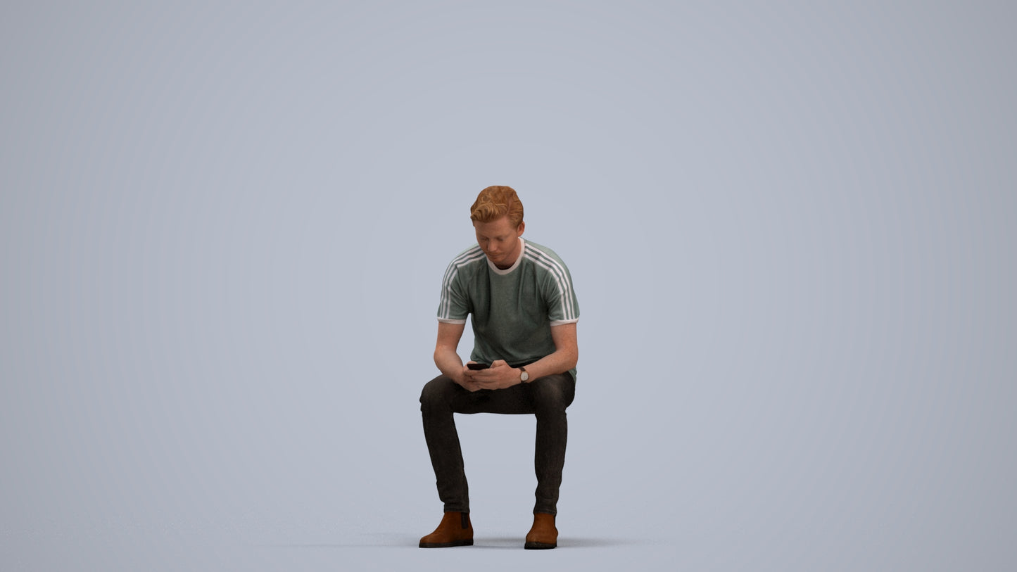 photogrammetry 3D man casual sitting, realistic human model archviz FBX, standing pose render