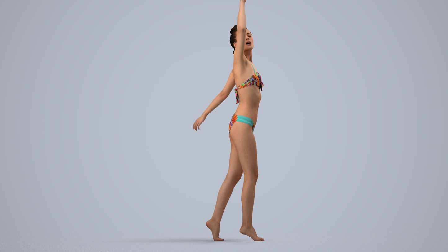 3D people model woman sport pool, scanned human for 3ds Max rendering, side view render