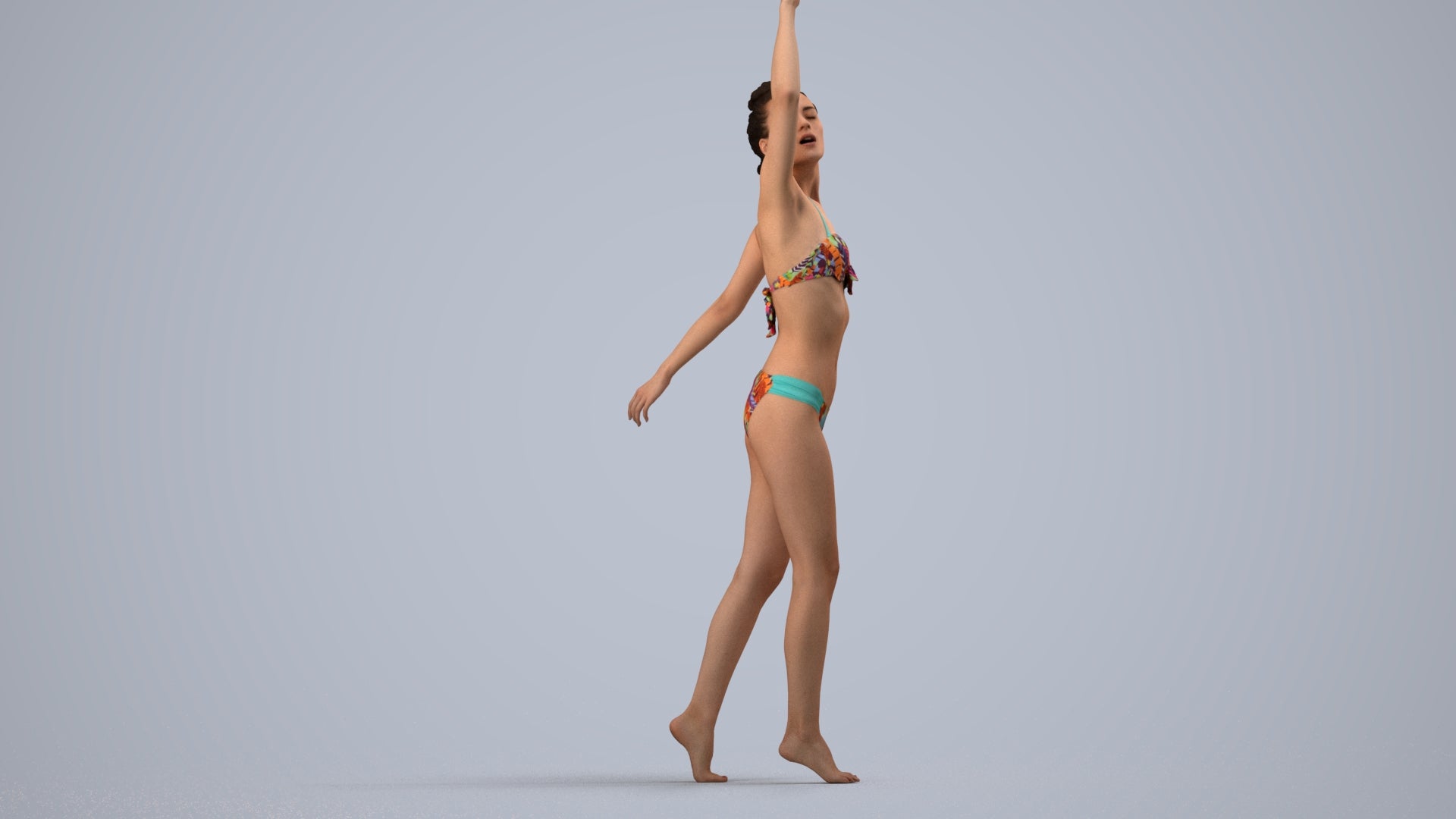 3D people model woman sport pool, scanned human for 3ds Max rendering, side view render