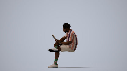 scanned 3D man casual sitting, photogrammetry people for Enscape and V-Ray, three-quarter view render