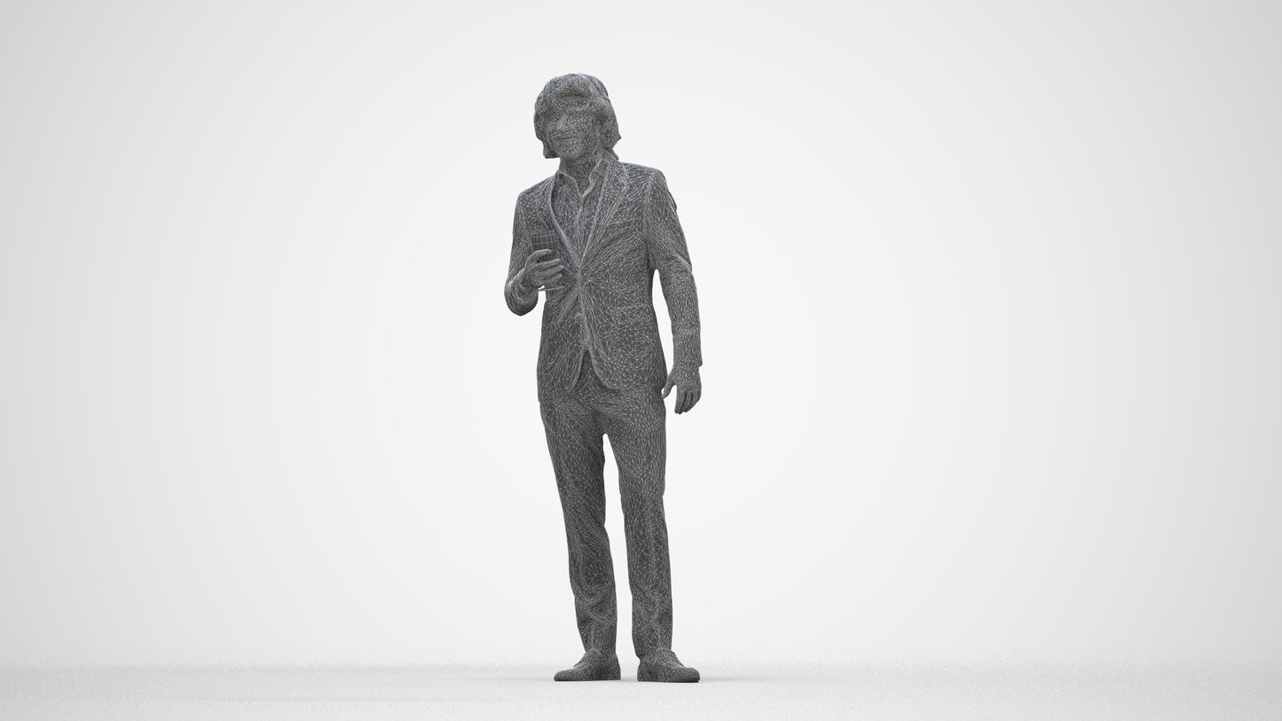 3D people model man business, scanned human for 3ds Max rendering, wireframe back view