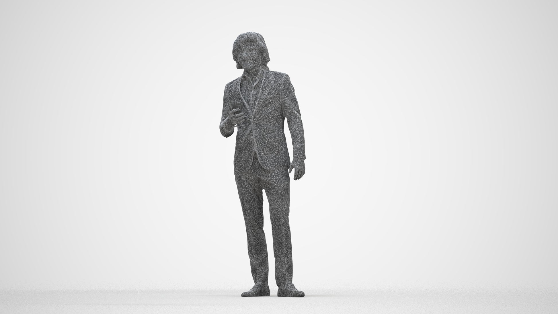 3D people model man business, scanned human for 3ds Max rendering, wireframe back view