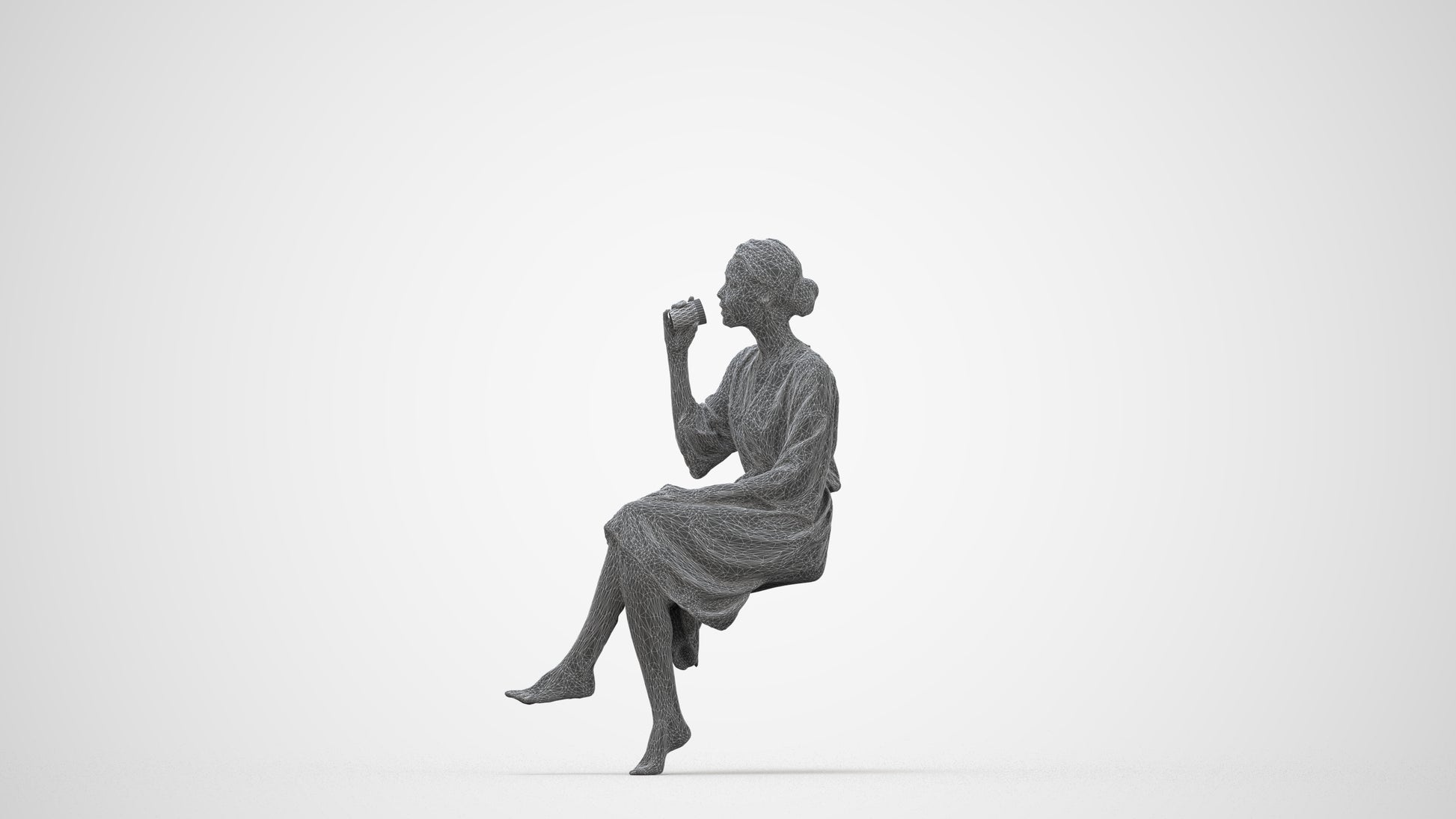 photogrammetry 3D woman casual bathroom, realistic human model archviz FBX, wireframe back view