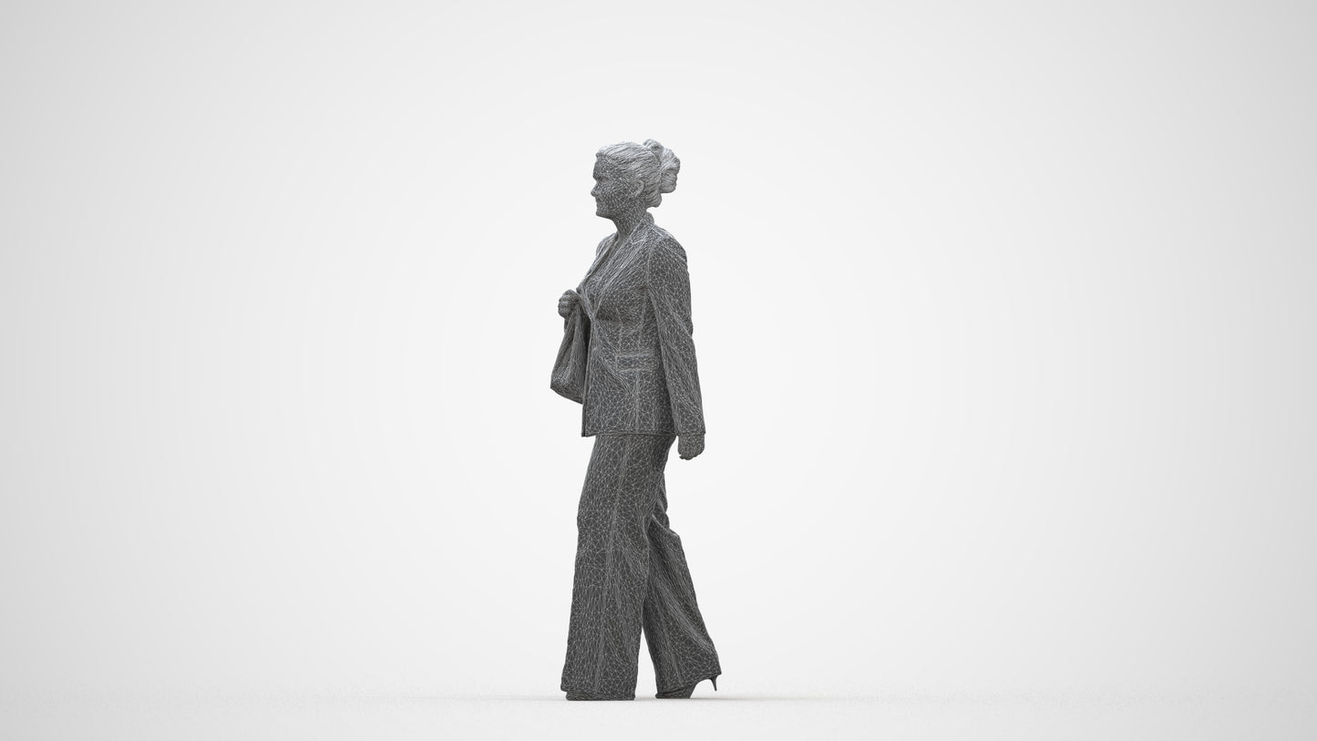 realistic 3D human woman business standing, archviz people FBX OBJ for Blender, wireframe back view