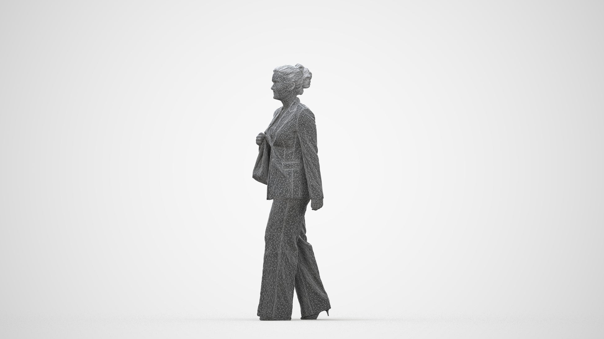 realistic 3D human woman business standing, archviz people FBX OBJ for Blender, wireframe back view