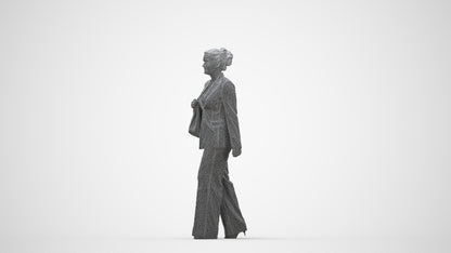 realistic 3D human woman business standing, archviz people FBX OBJ for Blender, wireframe back view
