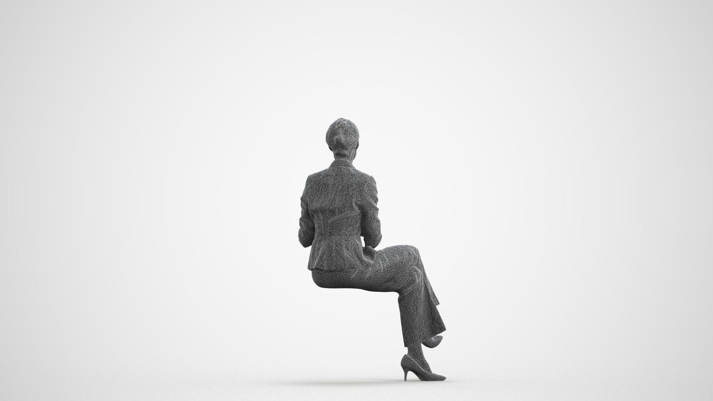 scanned 3D woman business sitting, photogrammetry people for Enscape and V-Ray, front view render