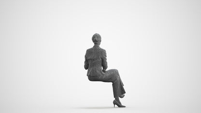 scanned 3D woman business sitting, photogrammetry people for Enscape and V-Ray, front view render