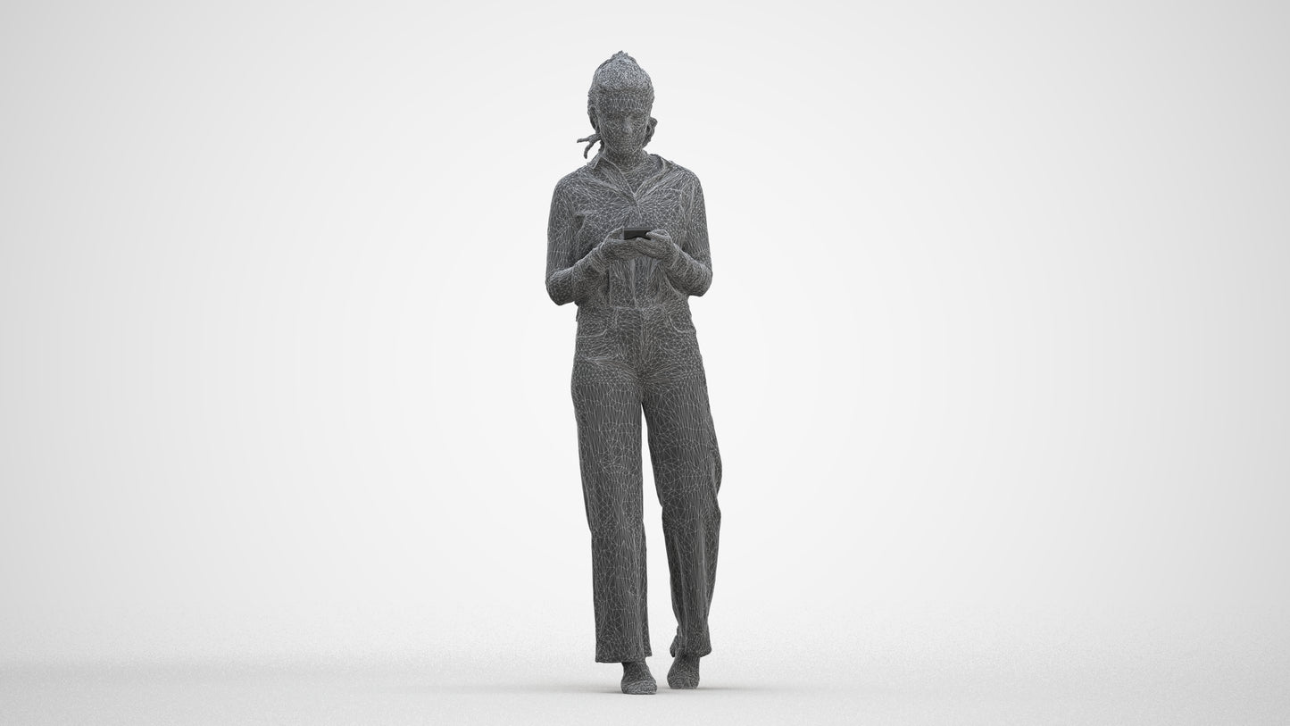 scanned 3D woman casual standing, photogrammetry people for Enscape and V-Ray, three-quarter front view render