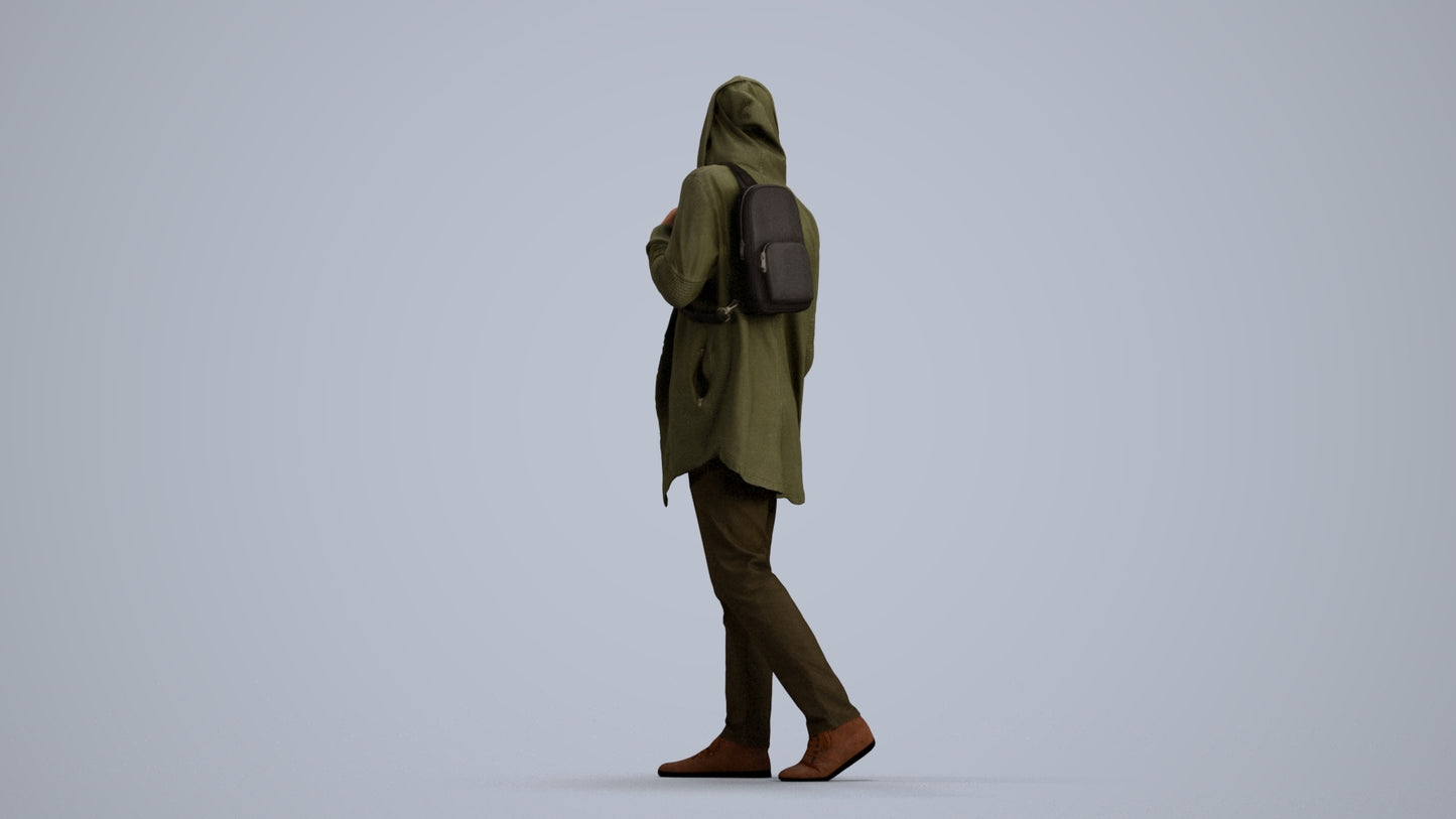 realistic 3D man casual walking, scanned archviz people for Blender and 3ds Max, front view render