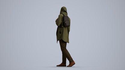 realistic 3D man casual walking, scanned archviz people for Blender and 3ds Max, front view render