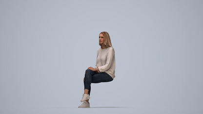 realistic 3D human woman casual sitting, archviz people FBX OBJ for Blender, top-down view render