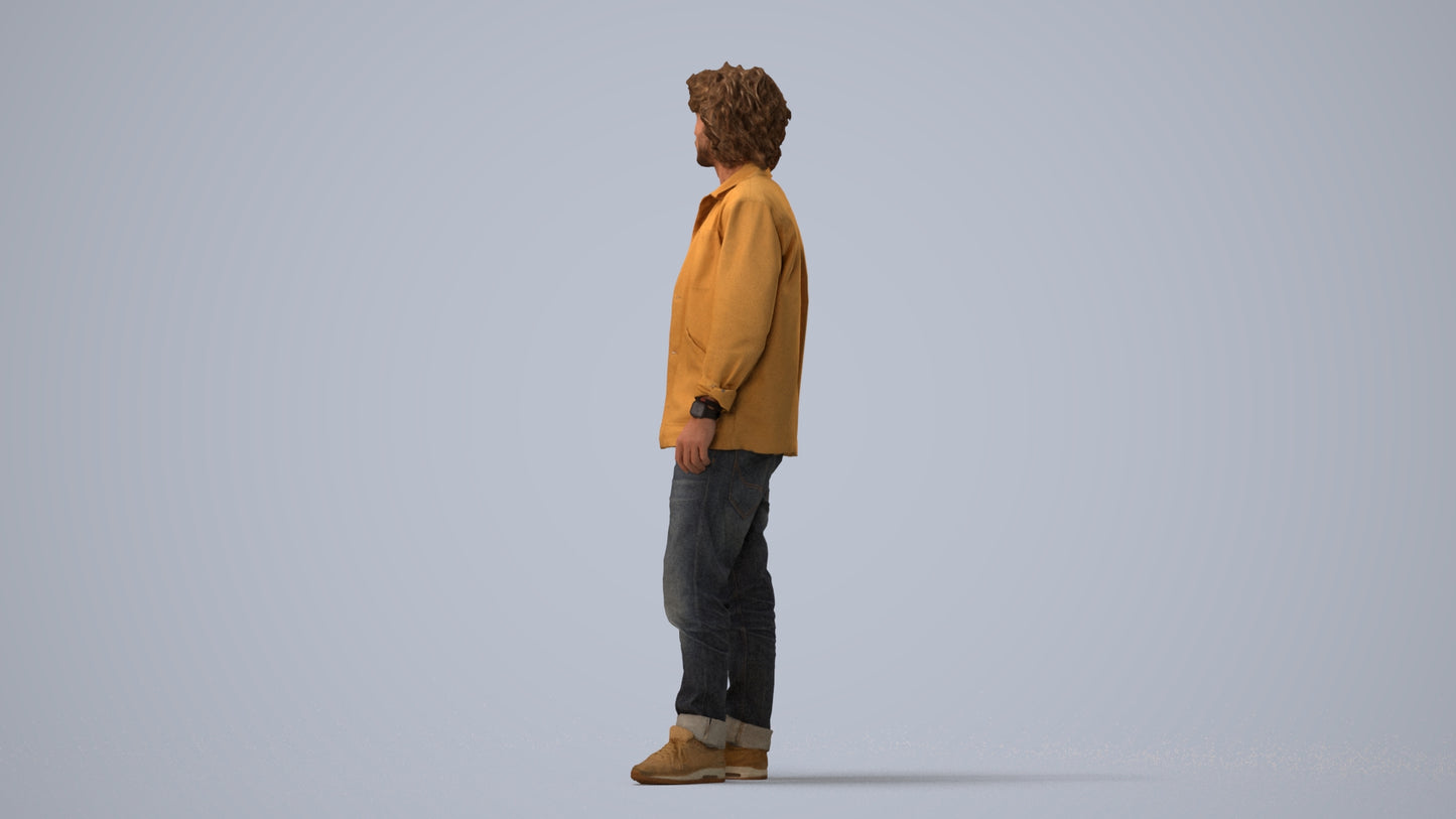 realistic 3D people man casual standing, render-ready for V-Ray and Corona, FBX OBJ, three-quarter view render