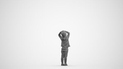 3D scanned boy kids casual, photorealistic archviz people for Enscape and SketchUp, wireframe front view