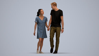 3D people model woman casual couple, scanned human for 3ds Max rendering, standing pose render